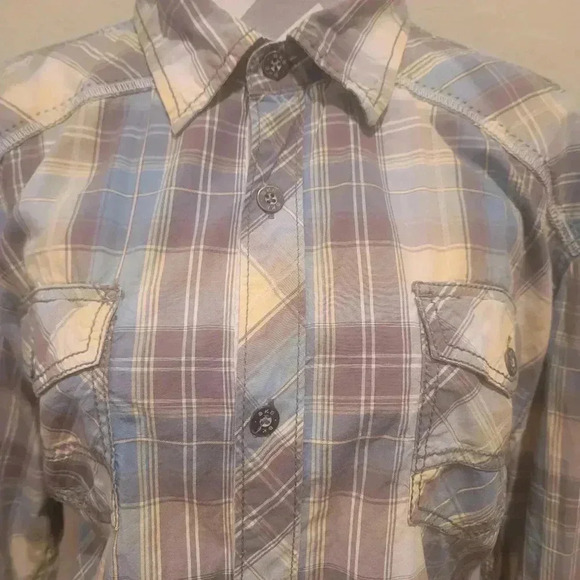 BKE Athletic Fit Button Up Western Shirt Men  XL Blue/Gray/Yellow Long Sleeve. - Picture 2 of 13
